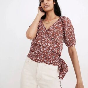 Madewell puff sleeve wrap Floral Blouse - batik block print